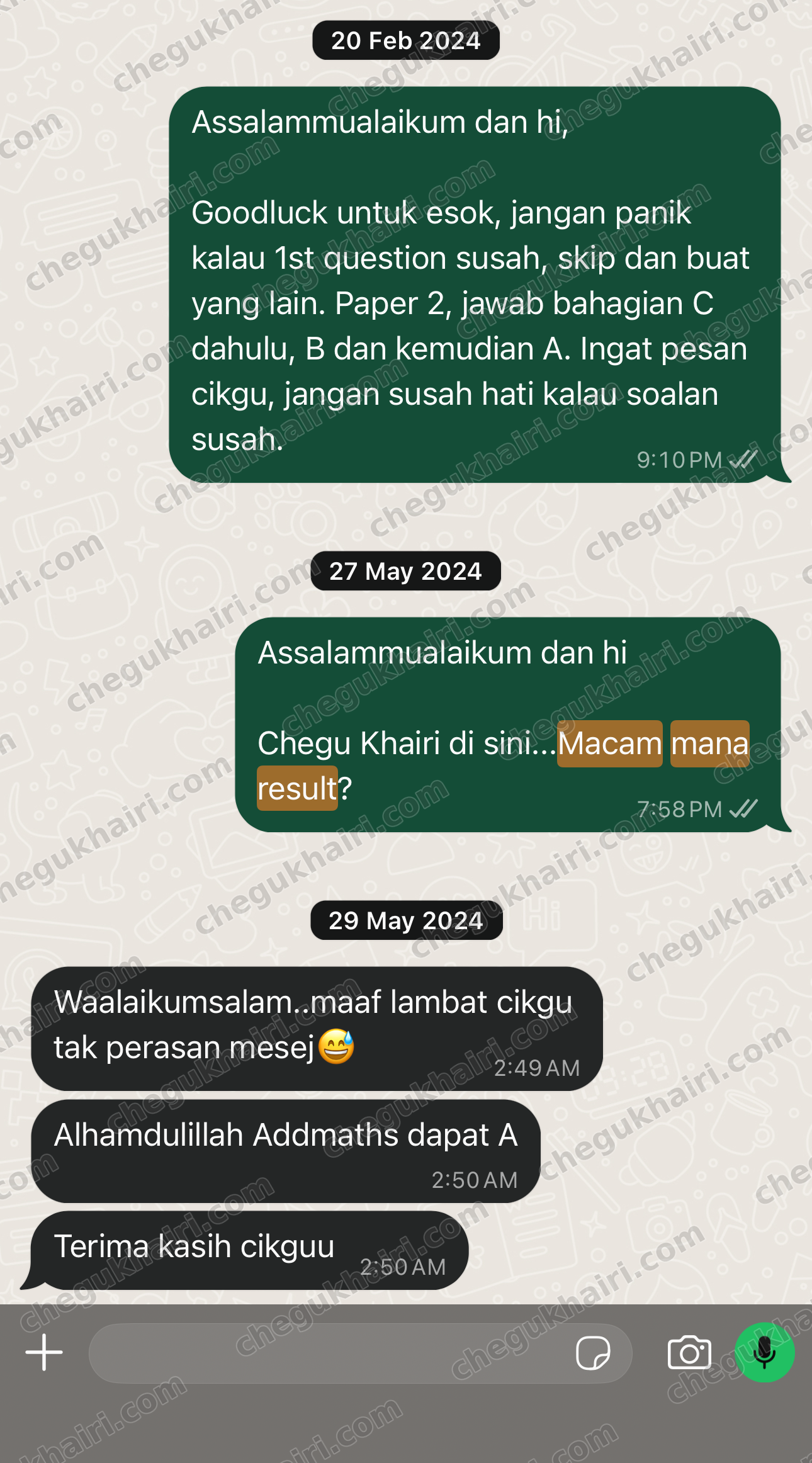 SPM 2023 - Add Maths A. Messaged on results day: "Alhamdulillah Addmaths dapat A."