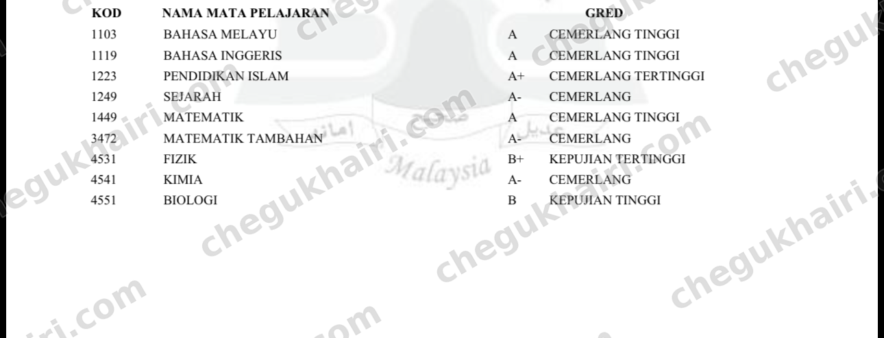 SPM 2023 - SPM result slip: A- in Add Maths (Matematik Tambahan) and A in Mathematics, nine subjects.