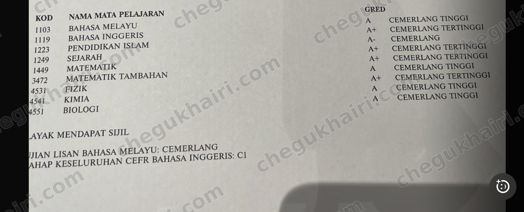 SPM 2024 - SPM result slip: A+ in Add Maths and A in Mathematics.
