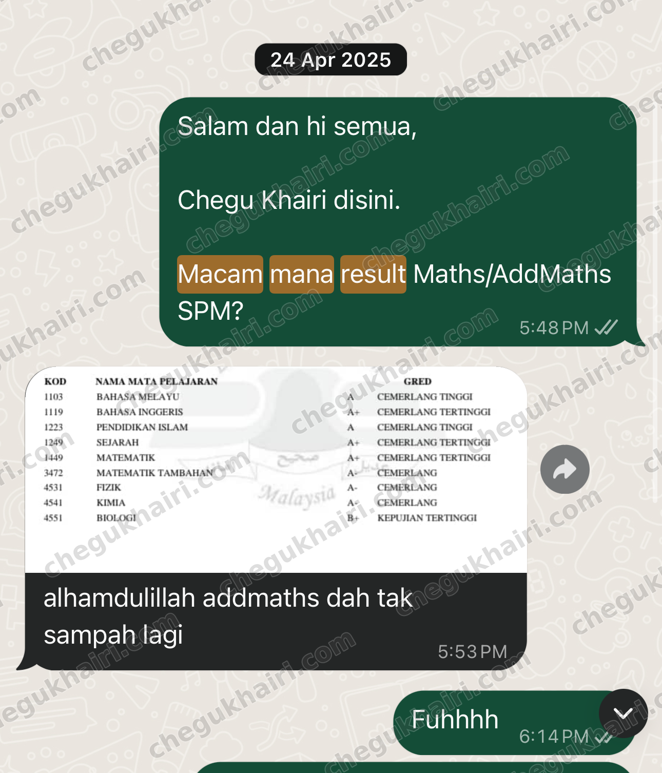 SPM 2024 - Result slip with A- in Add Maths: "addmaths dah tak sampah lagi."