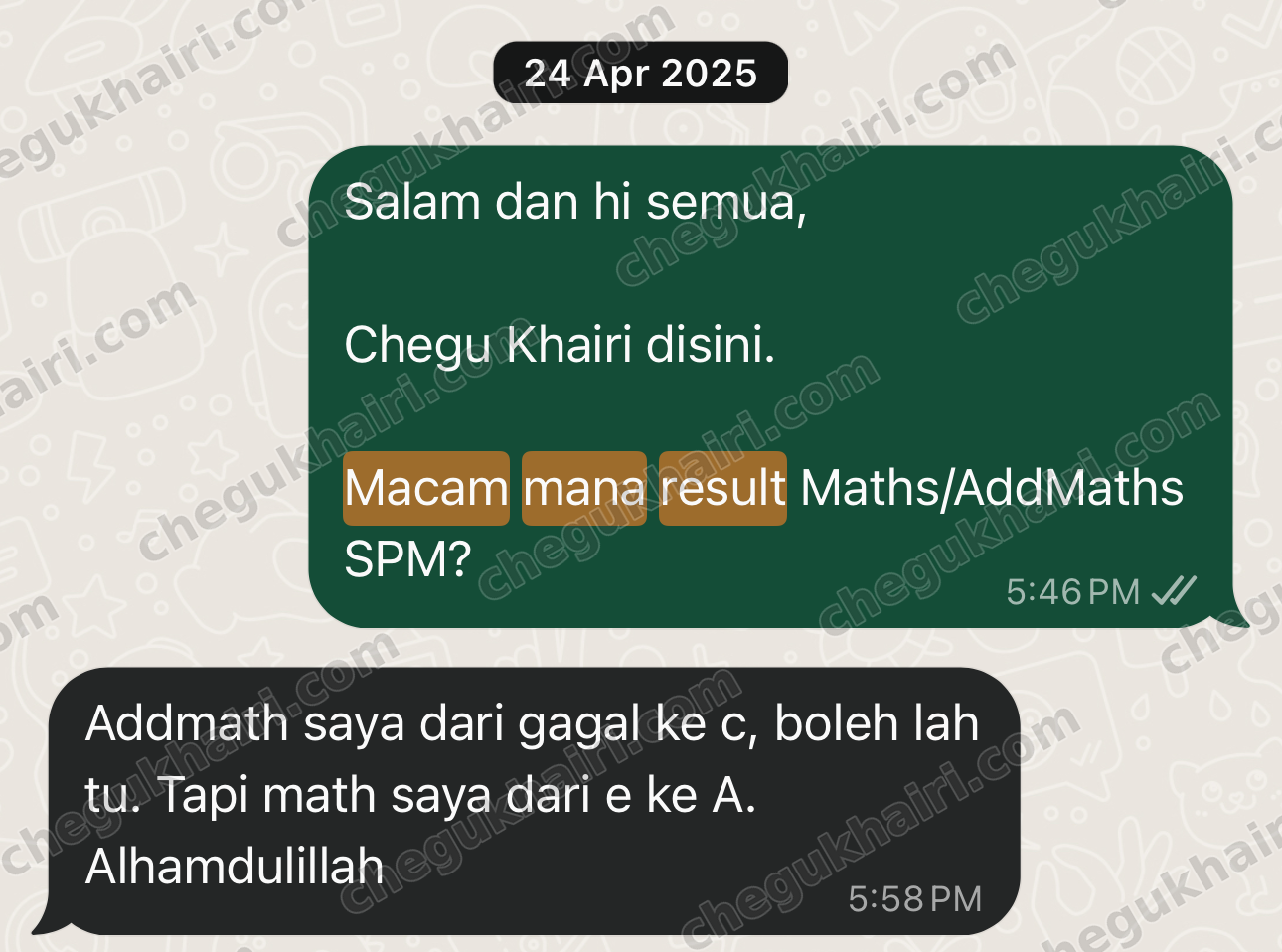 SPM 2024 - Mathematics from an E to an A, and Add Maths from a fail to a C.