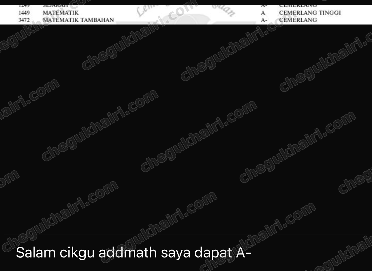SPM 2025 - Result slip section: A in Mathematics and A- in Add Maths.