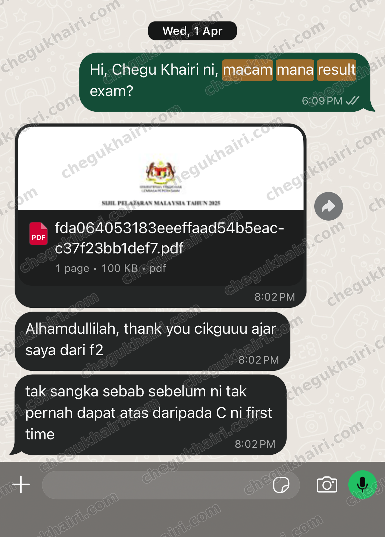 SPM 2025 - SPM result slip sent on results day - the student's first grade above a C.