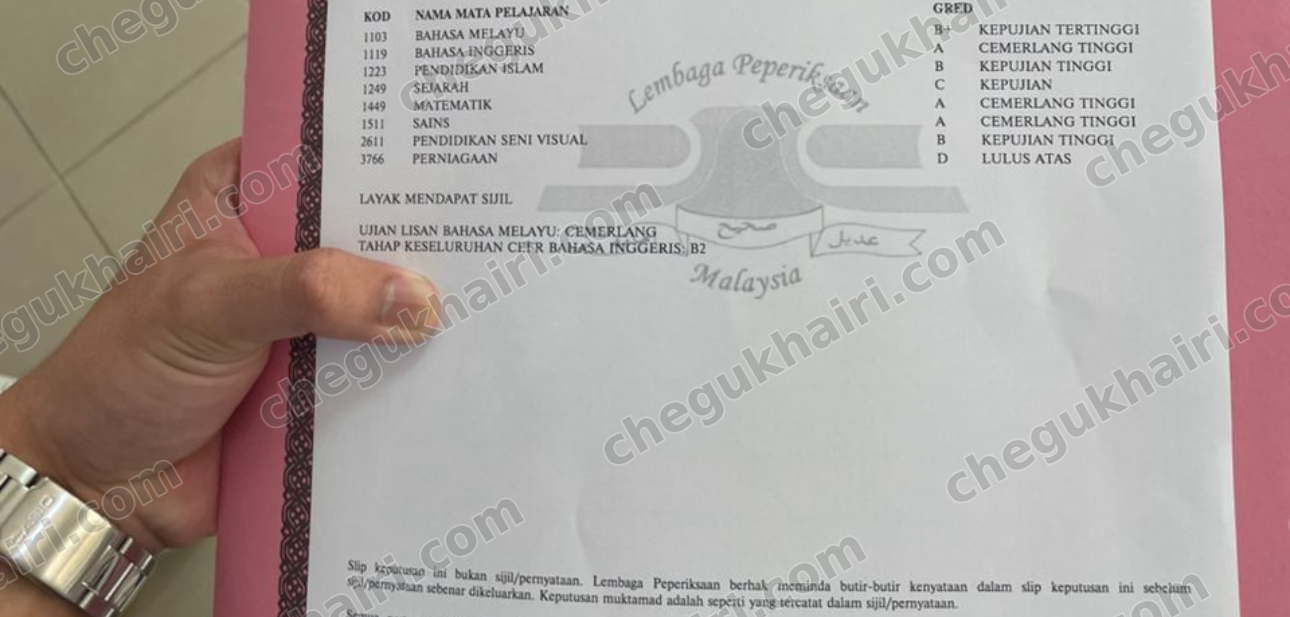 SPM 2025 - SPM result slip: A in Mathematics, eight subjects.
